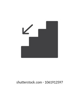 Emergency stairs and arrow down vector icon. filled flat sign for mobile concept and web design. Stairway down solid icon. Symbol, logo illustration. Pixel perfect vector graphics