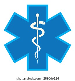 Emergency star - medical symbol caduceus snake with stick