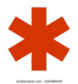 Emergency star in red color - medical symbol vector flat icon isolated on white