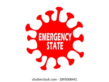 Emergency State text inside the vector illustration of corona virus. Can be used for COVID-19 crisis in Japan as well as it resembles Japanese flag