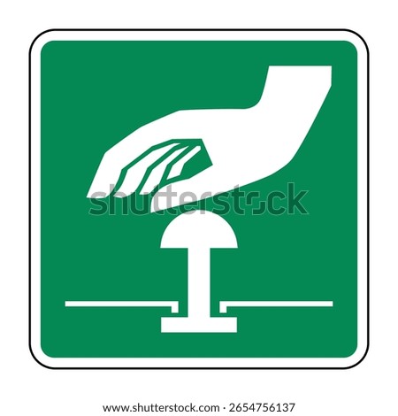 Emergency Stop Button Sign – Safety Hand Press Symbol for Industrial Shutdown, Equipment Halt Control Plate in Green and White, Isolated Vector on Transparent Background