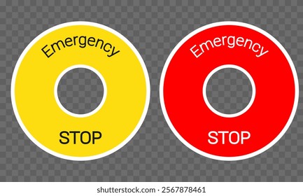 Emergency stop button sticker set on checkered background