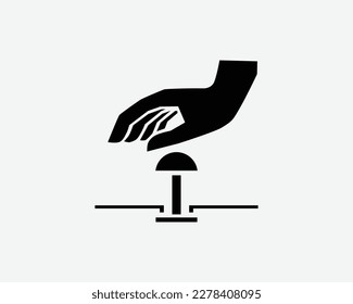 Emergency Stop Button Switch Push Press Off Black White Silhouette Sign Symbol Icon Graphic Clipart Artwork Illustration Pictogram Vector 