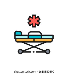 Emergency stretcher trolley flat color line icon. Isolated on white background