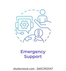 Emergency support blue gradient concept icon. Tourists assistance. Travel management service. Round shape line illustration. Abstract idea. Graphic design. Easy to use in promotional material