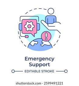 Emergency support multi color concept icon. Tourists assistance. Travel management service. Round shape line illustration. Abstract idea. Graphic design. Easy to use in promotional material