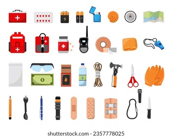 Emergency Survival Kit Vector Illustration. Perfect for graphic designers, illustrators, emergency management personnel, safety instructors.