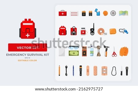 Emergency Survival Kit Vector Illustration. Color Editable Eps 10.