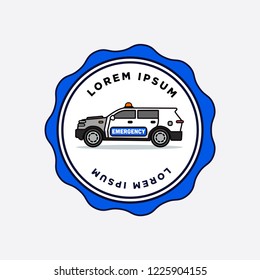 Emergency SUV Car Vector Illustration Badge Flat Style Design