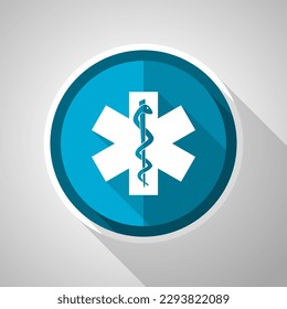Símbolo de emergencia, icono azul vector de diseño plano con sombra larga