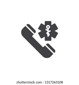 Emergency telephone call vector icon. filled flat sign for mobile concept and web design. Phone with medical star glyph icon. Insurance symbol, logo illustration. Pixel perfect vector graphics