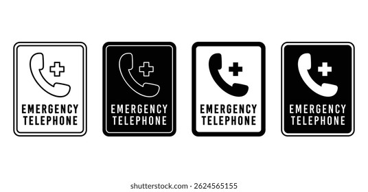 Emergency Telephone Road Sign Icons Black and White Vector Designs Illustration