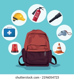 emergency tools around of bag icons