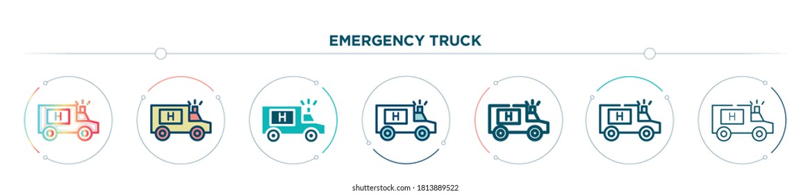 emergency truck icon designed in gradient, filled, two color, thin line and outline style. vector illustration of emergency truck vector icons. can be used for mobile, ui, web
