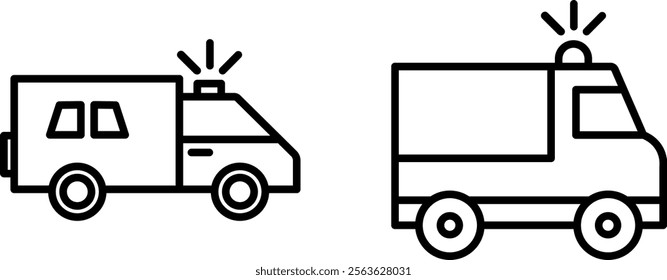 "Emergency Truck Vector Line Icon Set – Rescue and Response Vehicle Symbols"