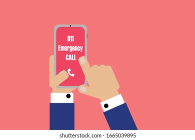 Emergency and urgency, 911 dialed on smartphone screen.