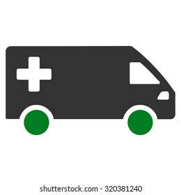 Emergency Van vector icon. Style is bicolor flat symbol, green and gray colors, rounded angles, white background.