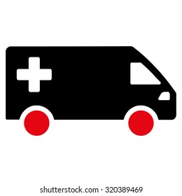 Emergency Van vector icon. Style is bicolor flat symbol, intensive red and black colors, rounded angles, white background.