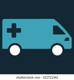 Emergency Van vector icon. Style is bicolor flat symbol, blue and white colors, rounded angles, dark blue background.