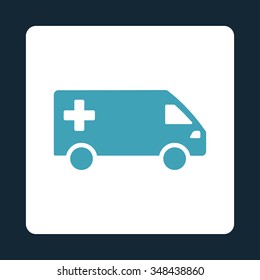 Emergency Van vector icon. Style is flat rounded square button, blue and white colors, dark blue background.