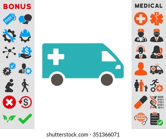 Emergency Van vector icon. Style is bicolor flat symbol, grey and cyan colors, rounded angles, white background.