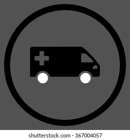 Emergency Van vector icon. Style is bicolor flat circled symbol, black and white colors, rounded angles, gray background.