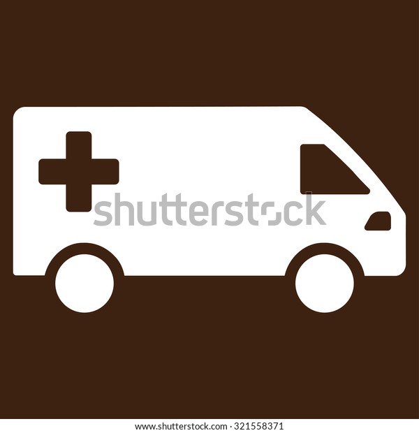 Emergency Van vector icon. Style is\
flat symbol, white color, rounded angles, brown\
background.