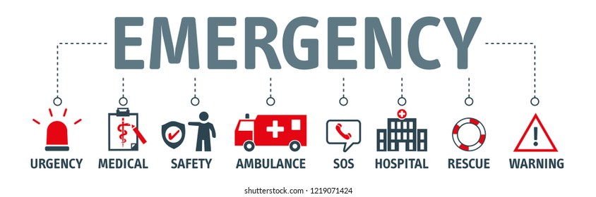 emergency vector banner design concept. emergency kit for evacuation, vector objects set on white background