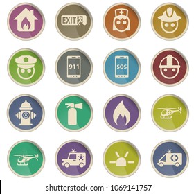 emergency vector icons in the form of round paper labels