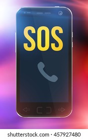 Emergency vector illustration, smartphone with emergency lights calling for help