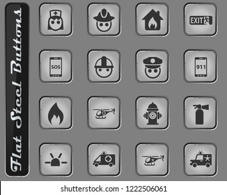 emergency vector web icons on the flat steel buttons