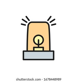 Emergency vehicle lighting, flasher, siren flat color line icon.