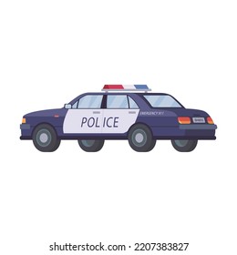 Emergency vehicle. Police car isolated on white. Vector illustrations for accident, rescue, transport concept