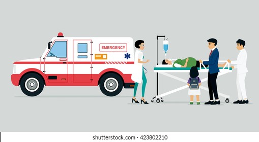 Emergency Vehicles With Doctors And Patients.