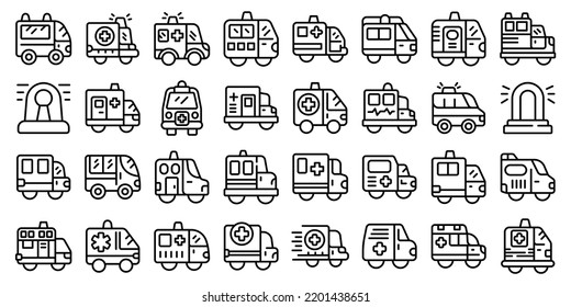 Emergency Vehicles Icons Set Outline Vector. Ambulance Transport. Car Service