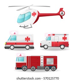 Emergency Vehicles Isolate Collection Set Vector
