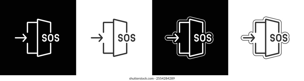 Emergency warning exit icon. Evacuation Route. SOS vector icon symbol illustration.