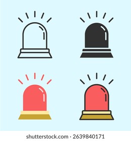 Emergency warning light icon with glowing lines and siren style, presented in minimal and colored versions, suitable for alert systems, interface signs, or emergency guides.
