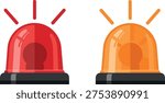 Emergency warning siren light illustration set with red and orange alarm beacons isolated on white background, safety signal icon design for alert systems