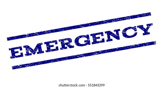 Emergency watermark stamp. Text caption between parallel lines with grunge design style. Rubber seal stamp with unclean texture. Vector navy blue color ink imprint on a white background.