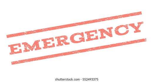 Emergency watermark stamp. Text tag between parallel lines with grunge design style. Rubber seal stamp with dirty texture. Vector salmon color ink imprint on a white background.