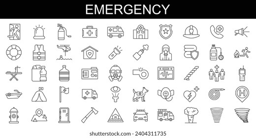 Emergency web icon set in line style