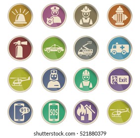 emergency web icons on color paper labels