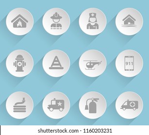 emergency web icons on light paper circles