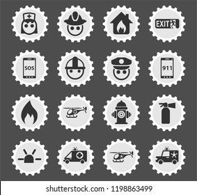 emergency web icons stylized postage stamp for user interface design
