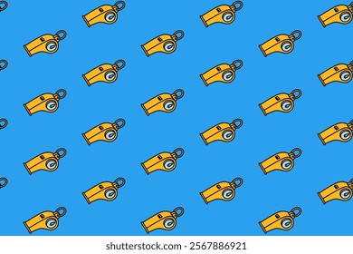 emergency whistle with compass colorful doodle seamless pattern on blue background. retro whistle accessory background. outdoor whistle pattern wallpaper. pattern background with whistle for adventure