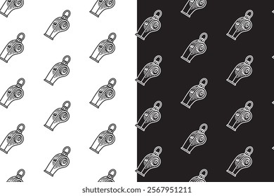 emergency whistle with compass doodle seamless pattern on black white background set. engraving whistle background. outdoor whistle hatching wallpaper. pattern background with whistle for adventure