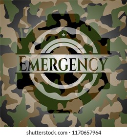 Emergency written on a camouflage texture