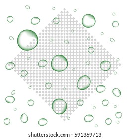 The Emergent Properties of Water. Pure Abstract Green Dew Water Drops. Vector illustration. Transparent water drops. 