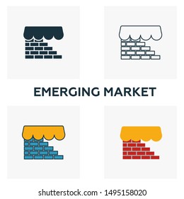 Emerging Market icon set. Four elements in diferent styles from fintech icons collection. Creative emerging market icons filled, outline, colored and flat symbols.